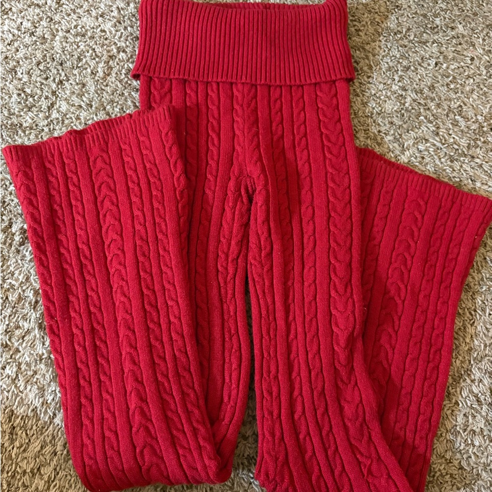 Forever 21 Red Cable Knit Flare Pants